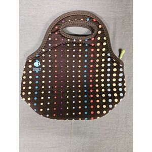 BUILT NY Gourmet Getaway Neoprene Lunch Tote Brown Multicolor Polka Dot MF101